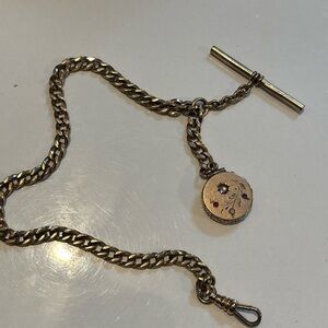 Unique Vintage old rose gold platedT-Bar Watch Chain with Floral Locket Charm